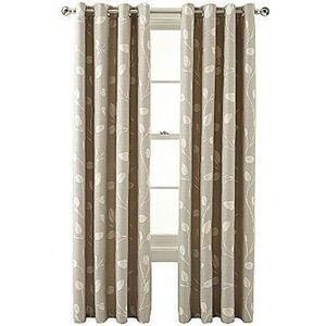 MarthaWindow Hampton Leaf Grommet Curtain Panel 50x95 Taupe Gray Energy Saving